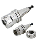 No Nonsense Heavy Duty Dynamic Balance Collet Chuck Bt30 Iso30 Tool Holder With Er16 Er20 Er25 Er32 Nut And Quick Swap Lengths 45 To 100 For Cnc Machine Atc Spindle Rig - close-up of two precision tool holders with interchangeable nuts.