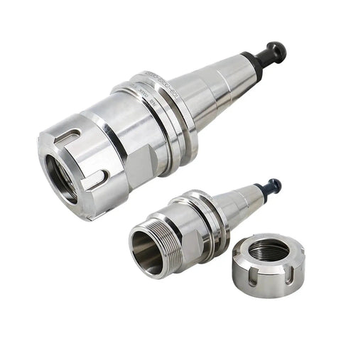 No Nonsense Heavy Duty Dynamic Balance Collet Chuck Bt30 Iso30 Tool Holder With Er16 Er20 Er25 Er32 Nut And Quick Swap Lengths 45 To 100 For Cnc Machine Atc Spindle Rig - close-up of two precision tool holders with interchangeable nuts.