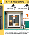 Reversible Double Door Handle Set With Deadbolt And Lever, 16.5 Inch Oil Rubbed Bronze Security Entrance Lock, Keyed Alike