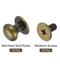 8mm Ball Head Stud Rivet Set With Screw Back 15 Pack For DIY Leather Craft Handbag And Belt Bronze Tone Zinc Alloy Button Nipple Rivets For Strong Secure Fastening, showing rivets and screws.