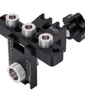 Rock Solid Self Centering Doweling Jig Kit Three In One Woodworking Tool with precision bushings and aluminum clamp for easy furniture assembly.