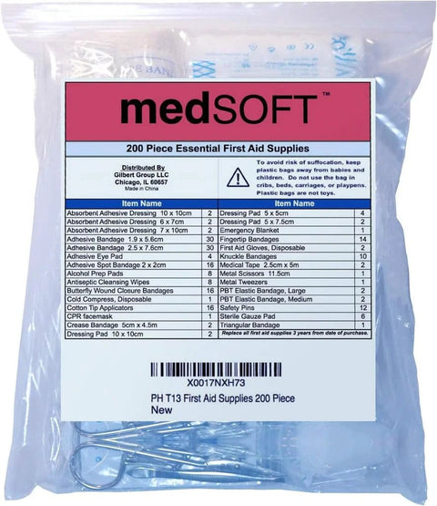 First Aid Kit Refill 200-Piece, medSOFT refill bag with loose-packed supplies front view