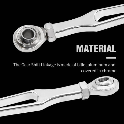 Chrome Gear Shift Linkage Replacement For Harley Softail Dyna Touring Road King Electra Street Glide Tri Glide 1986 And Later Billet Aluminum Build Smooth Shifting Easy Adjustment Slick Chrome Finish, chrome billet aluminum linkage close-up