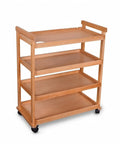 Hassle Free Beech Wood Rolling Art Supply Cart Four Tier Studio Organizer With Smooth Glide Casters wide trolley with four shelves