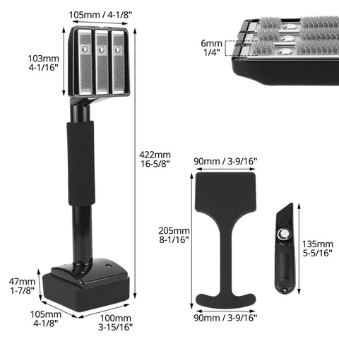 Carpet Knee Kicker 16.5 Inch For Low Pile And Flat Carpets, close-up view showing forward-angled teeth and grip tool dimensions.