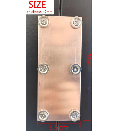 Magnetic copper spoon backer panel with screws, size 13cm by 5.5cm, thickness 2mm, perfect for seamless welds and sheet metal fabrication.