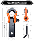 Product dimensions for Beefy Heavy Duty Two Inch Shackle Hitch Receiver With Forty Five Thousand Pound Break Strength For Vehicle Recovery Off Road Includes Five Eighth Inch Screw Pin And Three Quarter Inch D Ring Shackles In Bright Orange And Black.