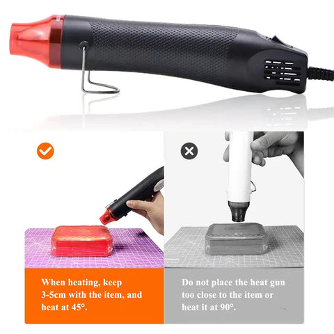 Handy 300W Heat Gun With Dual Temperature 392F And 662F, instructions for epoxy resin removal and DIY fixes.