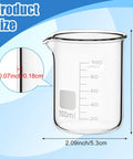 Twenty Pack 100 Milliliters Glass Beakers Set, Heavy Duty Borosilicate Lab Beakers With Printed Measurements shown dimensions