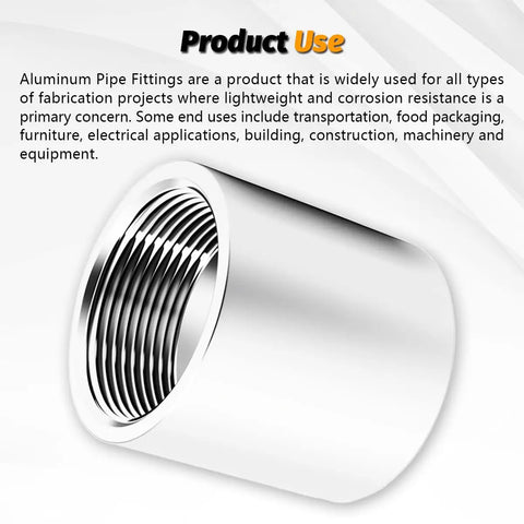 Beefy 1-1/4 Inch NPT Threaded Full Coupling Aluminum 6061-T6 Schedule 40 Pipe Fitting With Female Threads, corrosion resistant