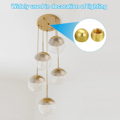 Brass M10 Thread Lamp Finial Cap Knob 20mm Dia 18mm High, 2 Pack Screw Caps For Furniture Lighting Lamps, installed on chandelier