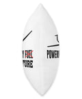 Side view of Glider Pilot Throw Pillow For Aviation Enthusiasts, showing text graphic and white polyester fabric.
