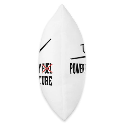 Side view of Glider Pilot Throw Pillow For Aviation Enthusiasts, showing text graphic and white polyester fabric.