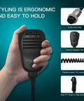 Person holding Rugged Handheld Speaker With Mic And Microphone Hanger For FT Series Ham Radios Providing Long Range Voice Transmission
