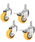 Badass Heavy Duty Workhorse Swivel Casters Kit Of Four With Bulletproof Polyurethane Wheels M12x30mm threaded stem in closeup view.