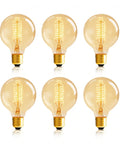 6 Pack 60W Globe Edison Bulbs G80 Vintage Spiral Filament With E26 Base Amber Glass Warm 2700K Dimmable Decorative Lighting