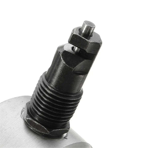 Close-up of Double Headed Sheet Metal Nibbler Cutter for drills, showing black steel cutting head attachment.