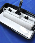 18 Inch Paint Roller Kit With Heavy Duty Frame in tray with white paint, handles 12 to 18 inch roller covers for big jobs.