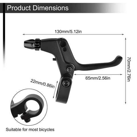 Dimensions of Two Pieces Two Finger Bicycle Brake Levers For Mechanical And Linear Pull Brakes Aluminum Alloy Adjustable V Brake Levers For Small Hands Black Kids Bike Accessory