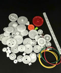 60 Piece Plastic Gear Kit For DC Motors And RC Cars Belt Pulleys Spindle Gears Crown Gears Racks Rubber Bands