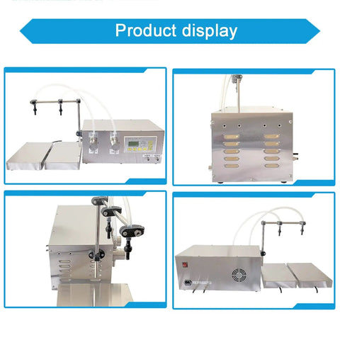 Pro Grade Automatic Liquid Filling Machine Double Head Stainless Steel Bottle Dispenser with digital console and dual nozzles.