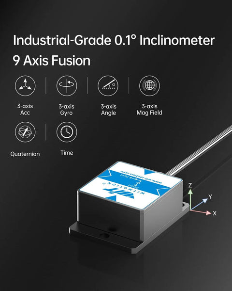 Beefy Nine-Axis Industrial Grade Accelerometer Inclinometer With MPU9250 Gyroscope Magnetometer And Digital Compass Altitude, IP67 Rugged Housing, Kalman Filtering, RM3100 Magnetometer Compensation, 0.2-200Hz Output Rate, 0.05 Degree XY Accuracy; 9-axis module