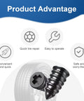 Tire Plug Kit for Tubeless Flats, 20 Pcs Screw In Plugs in Two Sizes with tire and benefits icons like quick repair and ease of use