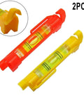 Hanging for spirit Level 2-Pack with Molded Hook in red and yellow colors. Compact design with visible bubble level.