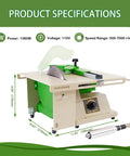 Heavy Duty 1380W Lapidary Saw Kit with Water-Cooled Table showing dimensions and specifications for rock cutting