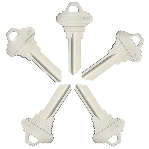 SC1 5 Pin Key Blanks Pack Of 50 Brass Silver Blank Keys For Schlage C Keyway Locksmiths And Home Key Replacement Projects Great For Spare Keys And DIY Key Cuts in a star pattern