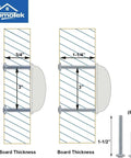 Installation diagram for 12 Pack Cup Pulls and Dresser Pulls in Brass Bronze Finish, with 3 Inch Hole Centers, showing board thickness options.