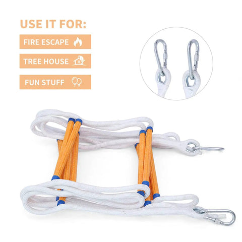 13ft Balcony Fire Escape Ladder With Hooks And Carabiners Beefy Built Emergency Ladder For Home And Treehouse showing folded style