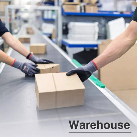 MicroFoam Nitrile Coated Seamless Knit Work Gloves For Men And Women, 25 Percent Thinner Nitrile Coating For Slimmer Feel, Crazy Dexterity And All Day Comfort, 60 Pairs KG18NB, Great For Automotive, Warehouse, Construction, Gray Medium in use by workers handling boxes in a warehouse.