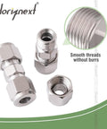 Front view of Horiznext 1/4-inch stainless steel 304 compression fittings (4 pcs) with hex nuts