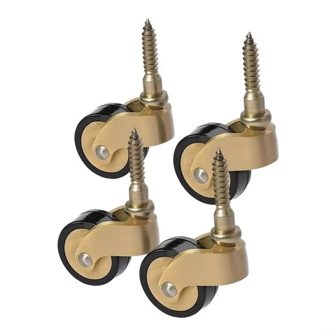 Solid Build Heavy Duty Brass Caster Wheels With Seamless 360 Swivel Ball Bearing Vintage Industrial Stem Pedestal Base Four Pack shown from above.