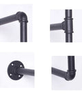 Industrial Black Pipe Shelf Kit 5 Tier Open Wall And Ceiling Mounted Bookshelf details showing pipe joints and flanges
