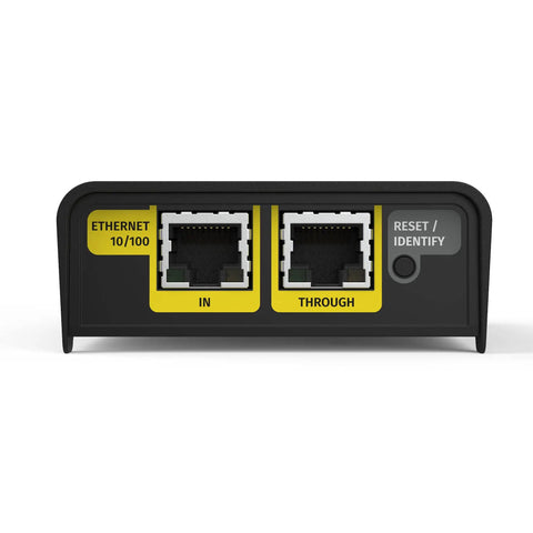 Front view of OCTO Mk2 8 Universe eDMX To LED Pixel Converter And DMX Over Ethernet DIN Rail Controller Ethernet ports
