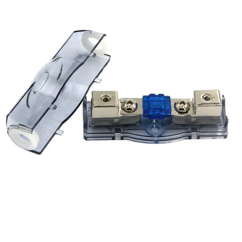 60A Car Audio Power Wire Fuse Holder with 4 Gauge Nickel Plated Connectors, Clear See Through Cover, Heat Resistant Base