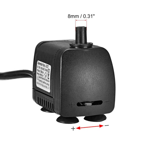 Submersible Water Pump 105 GPH For Ponds Fish Tanks And Hydroponics with Adjustable Flow, shown from side