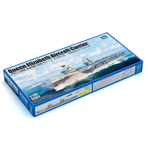 Killer Detail Queen Elizabeth Aircraft Carrier Plastic Model Kit 1 700 Scale box view with 380 plus pieces for assembly.