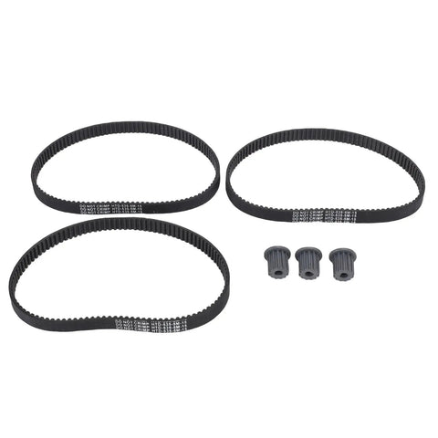 Top Tier Drive Synchronous Belt Pulley Kit 535-5M-15 With Premium Rubber Timing Belts For Rock Solid Power Transmission And Heavy Gear Replacement Sets That Keep Your Mech Systems Running Smooth As Butter. three black 5M-15 rubber timing belts with pulleys