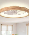 24 Inch Wood Fandelier Ceiling Fan With Integrated Light Flush Mount Frame features sleek wood finish and soft light, ideal for small spaces.