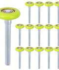 Top Shelf 15 Pack 1.8 Inch Green Nylon Garage Door Rollers Featuring Quiet 6200ZZ Precision Ball Bearings displayed together.