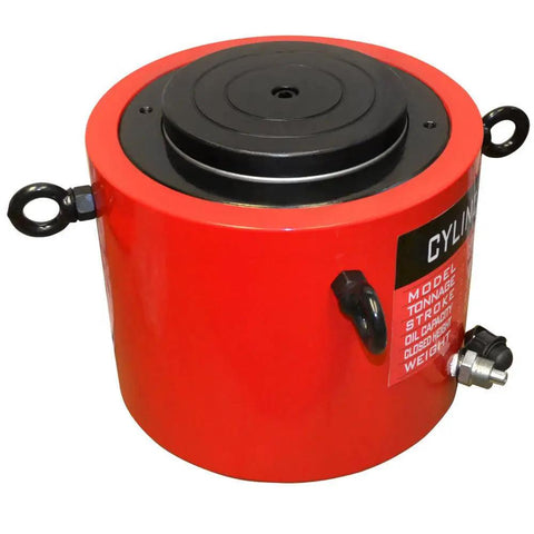 Heavy Duty 300 Ton Hydraulic Cylinder Jack Ram Shop Workhorse Featuring Automatic Retraction And Two Inch Stroke For Garage Presses Or Machine Shop Automotive Builds - red hydraulic jack top view.
