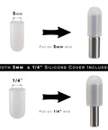 Heavy Duty Stainless Steel Shelf Pegs And Pins 5mm And Quarter Inch Dual Diameter One Inch Long Rust Proof Cabinet Support Clips Pack Of 12 with silicone covers for 5mm and quarter inch ends.