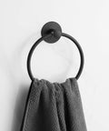 Adhesive Towel Ring Self Adhesive Stainless Steel Matte Black Rustproof Bathroom Towel Holder Wall Mount SUS 304 on white wall