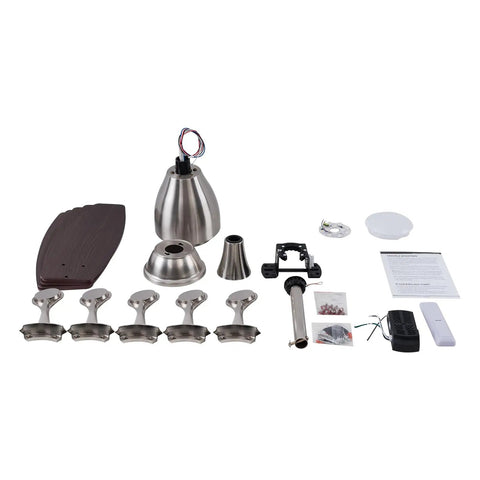 Pwefhsdjvh Ceiling Fan with LED Light 42 Inch Remote Control 5 Blades assembly parts including blades, light fixtures and remote.