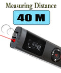 Handheld Infrared Rangefinder Distance Meter For Quick Length, Area, And Volume Measurements - Pythagorean Triangle Calculations, Rechargeable, Pro-Grade Compact 100x30mm, 2mm Accuracy, Ideal For Builders And DIYers. 40m laser distance meter shown