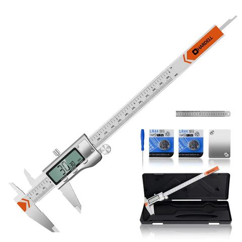 8 Inch Digital Caliper All Metal Frame With Large LCD Readout Inch Metric Fraction, Dual Batteries Included And Spare Battery Cover