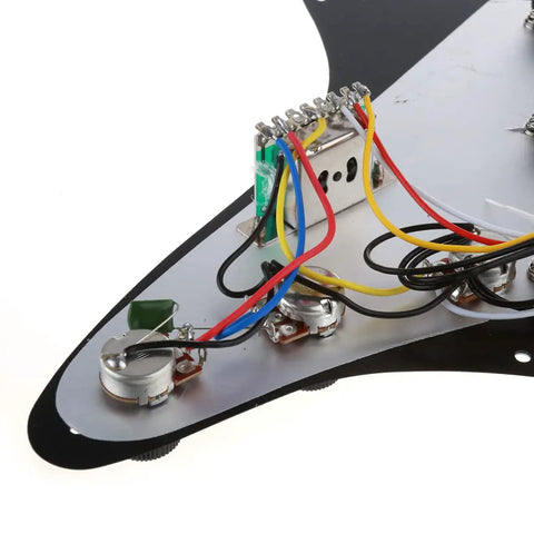 Loaded 11 Hole Strat Pickguard Prewired with Ceramic SSS Single Coil Pickups for Squier Stratocaster Style Electric Guitars Black wiring